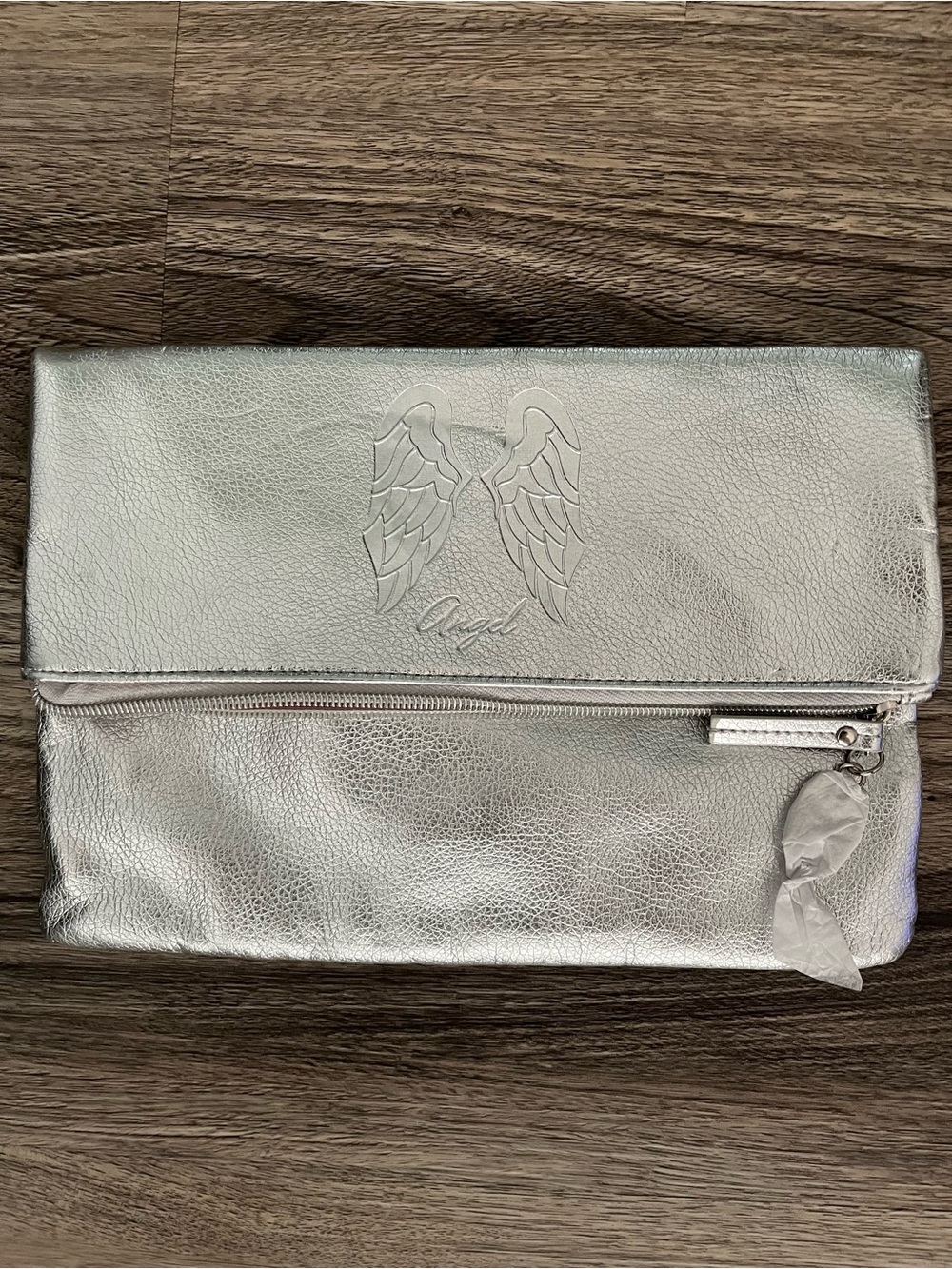 Victoria's Secret Silver Metallic Angel Wing Foldover Clutch